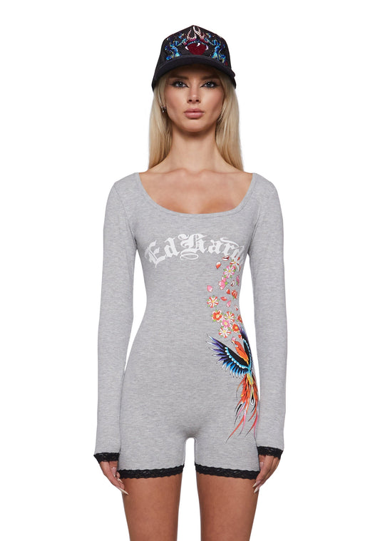 Phoenix Long Sleeve Short Lace Onesie - Gray