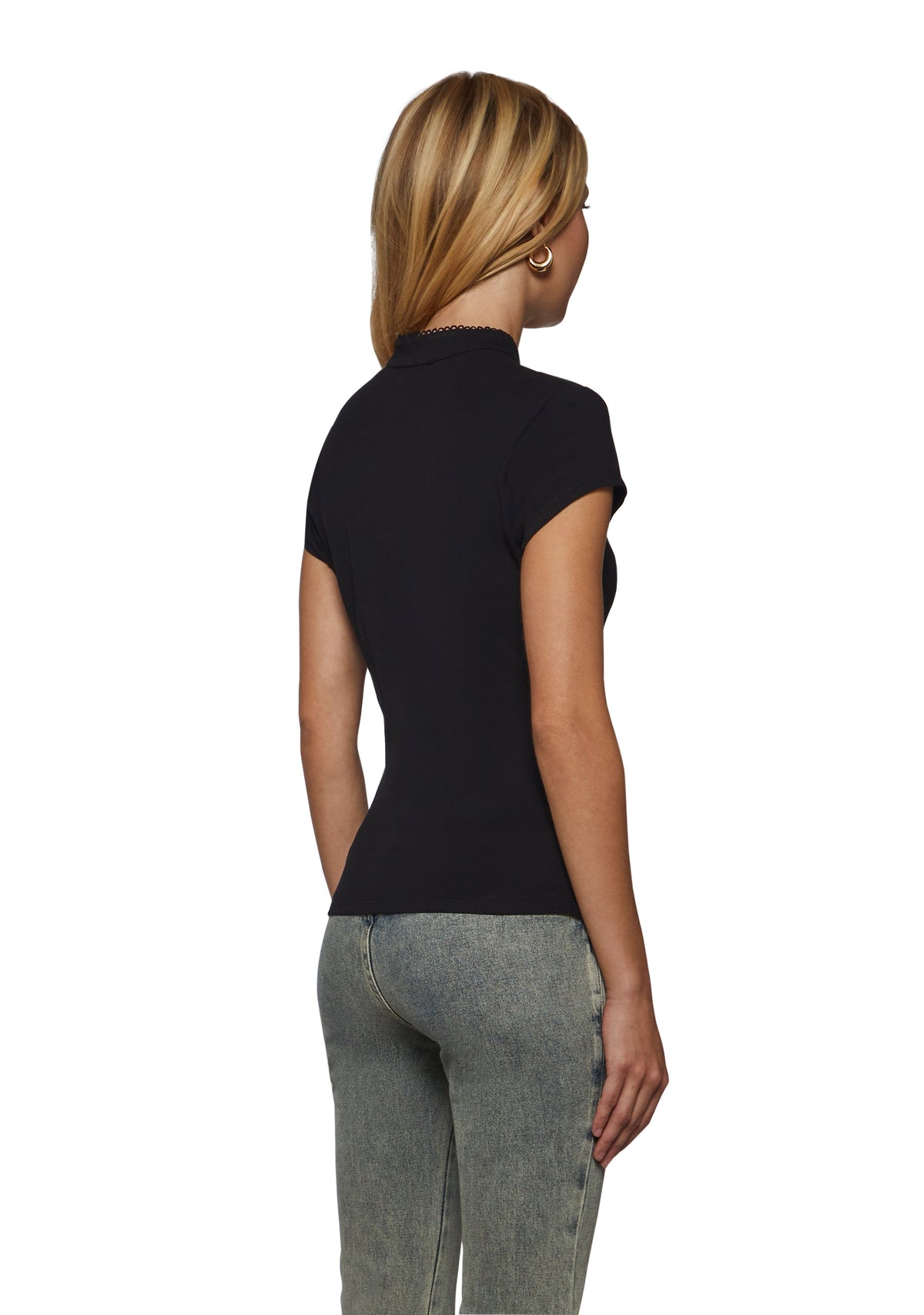Alysa High Collar Short Sleeve Top - Black