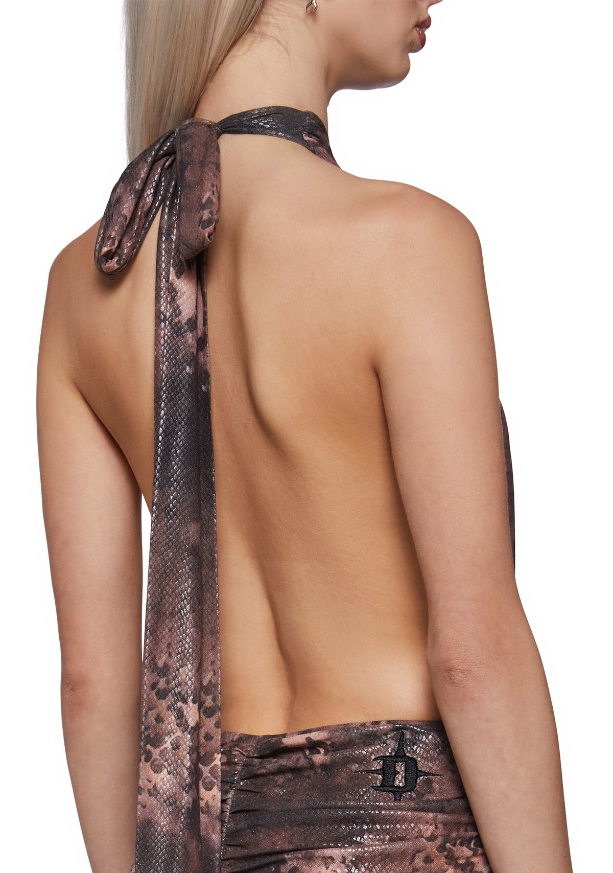 Siren Snake Skin Plunging Halter Romper