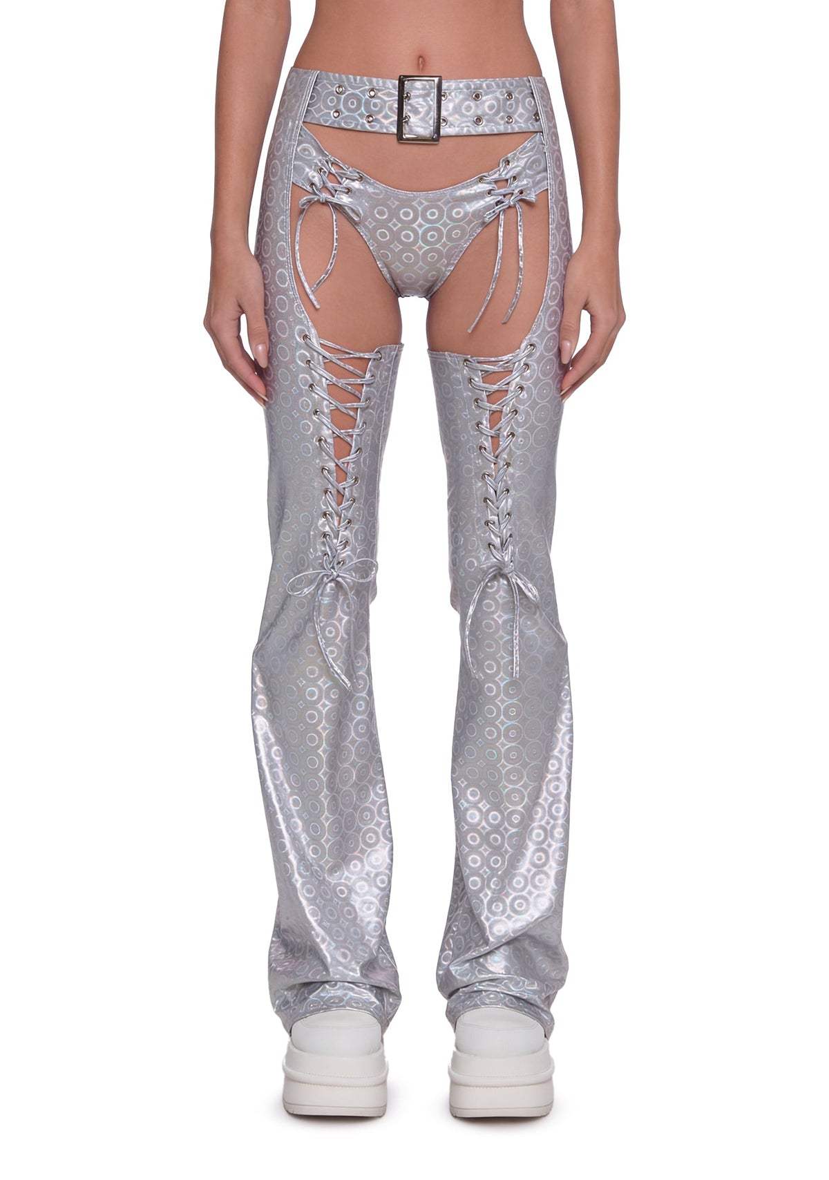 Metallic Buckle Chaps - Silver