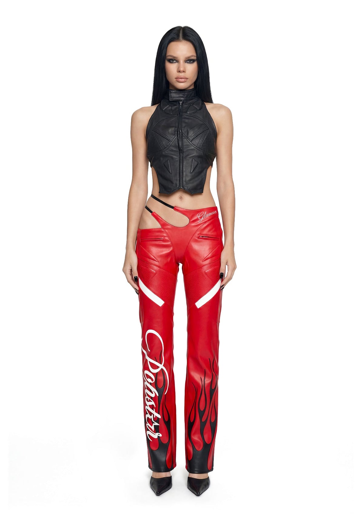 Hollywood Asymmetrical Moto Trousers - Red