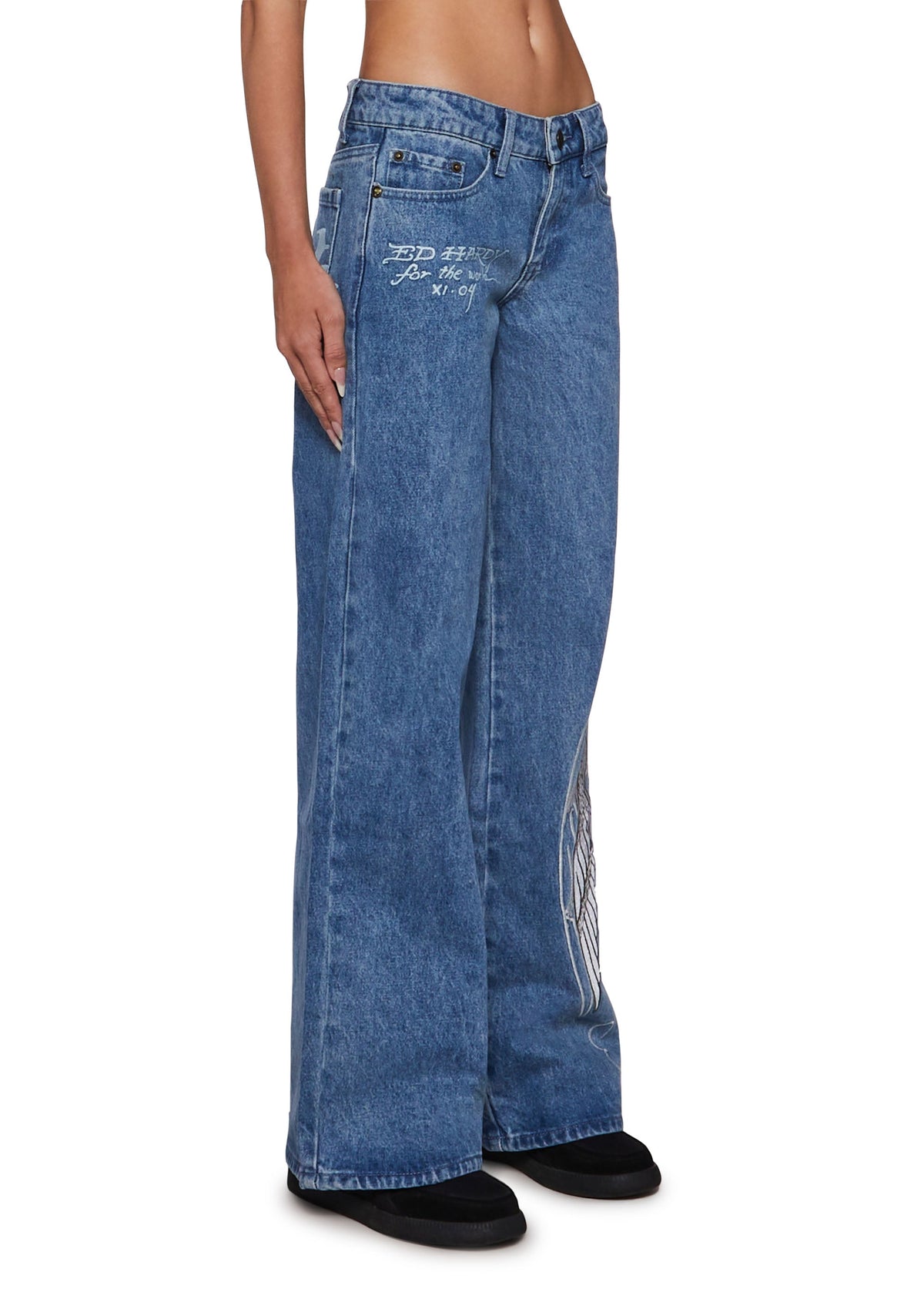 Cross Wings Embroidered Baggy Jean