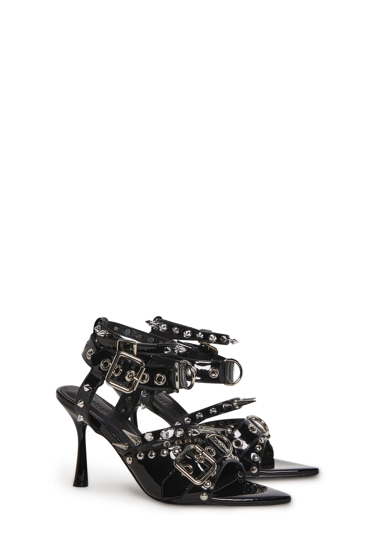 Total Buckle Studded Open Toe Heels