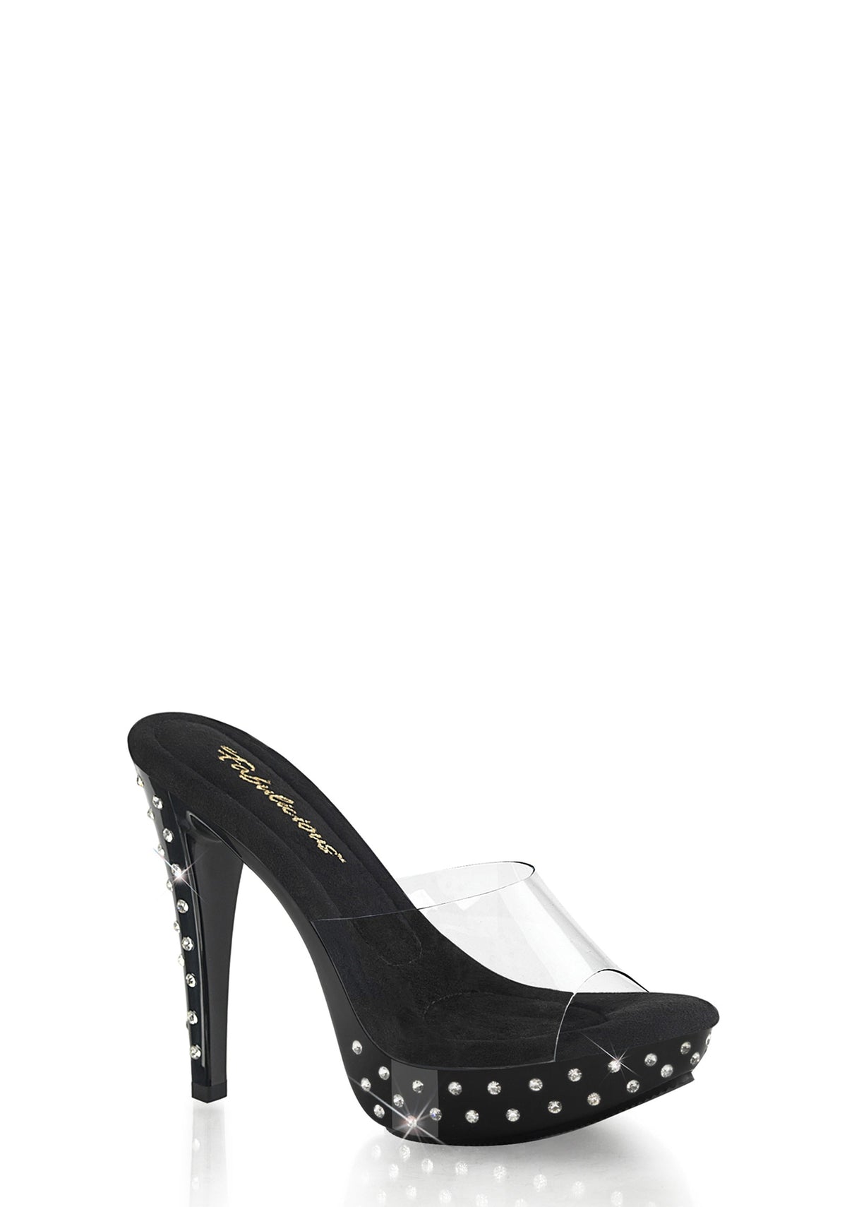 Cocktail-501 Platform Rhinestones Studded Slides-Clear-Black