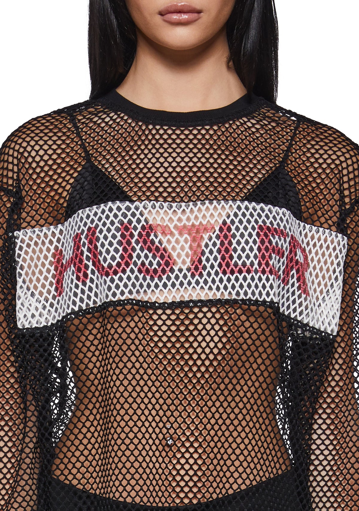 Box Logo Fishnet Long Sleeve Top