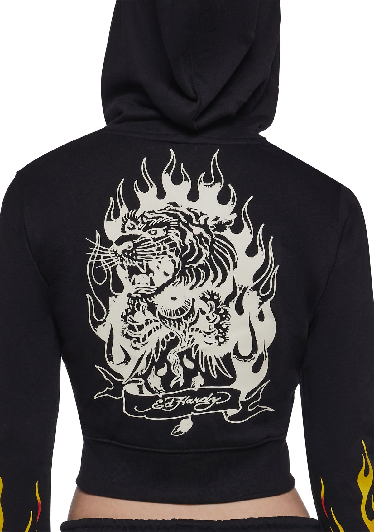 Tiger Flame Crop Zip Hoodie