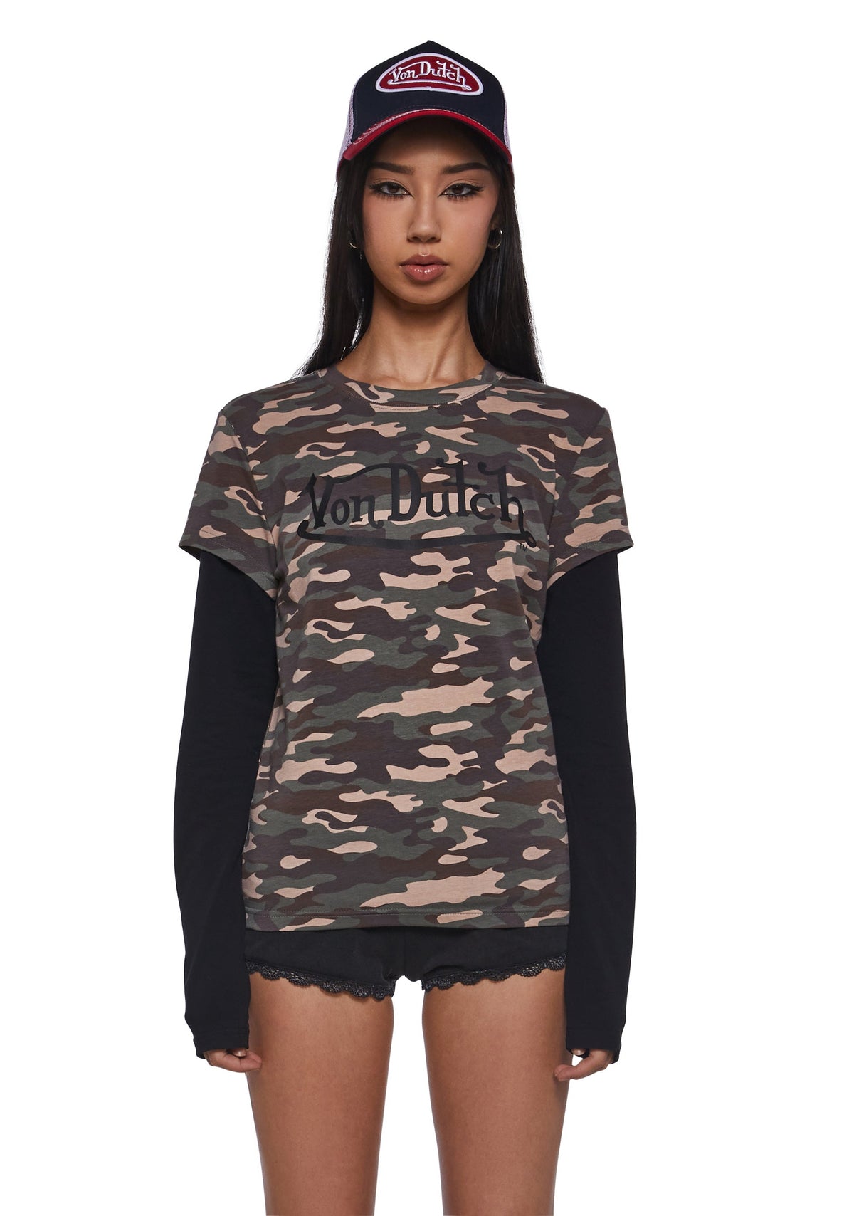 Camo Twofer Long Sleeve Top
