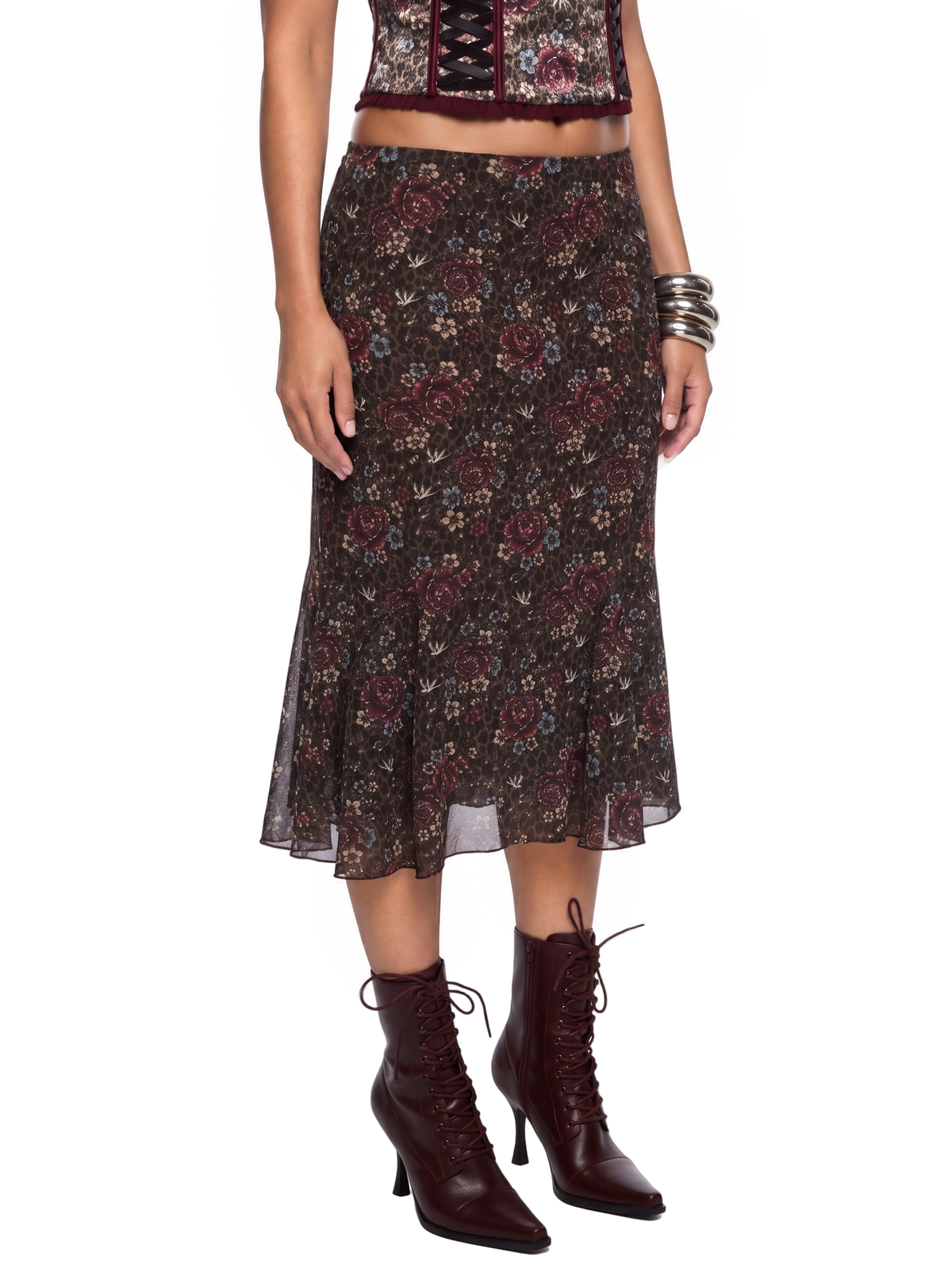Leopard Garden Godet Midi Skirt