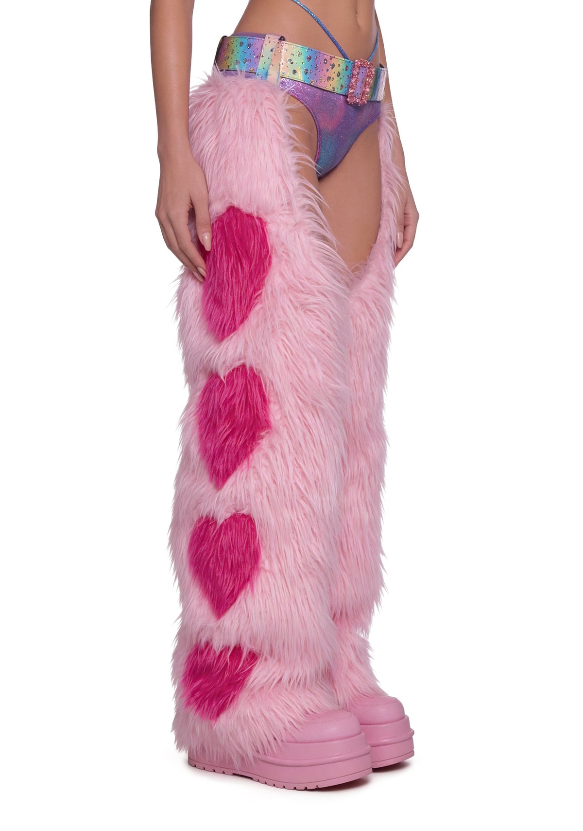 Faux Fur Heart Chaps - Pink