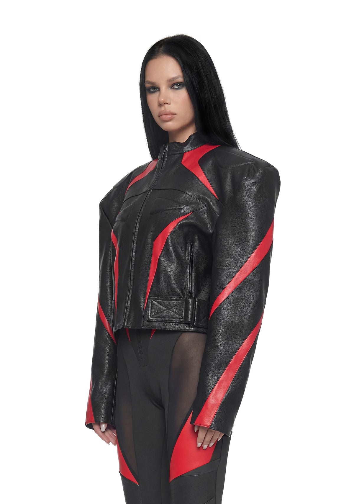 Power Shoulder Moto Jacket - Black/Red