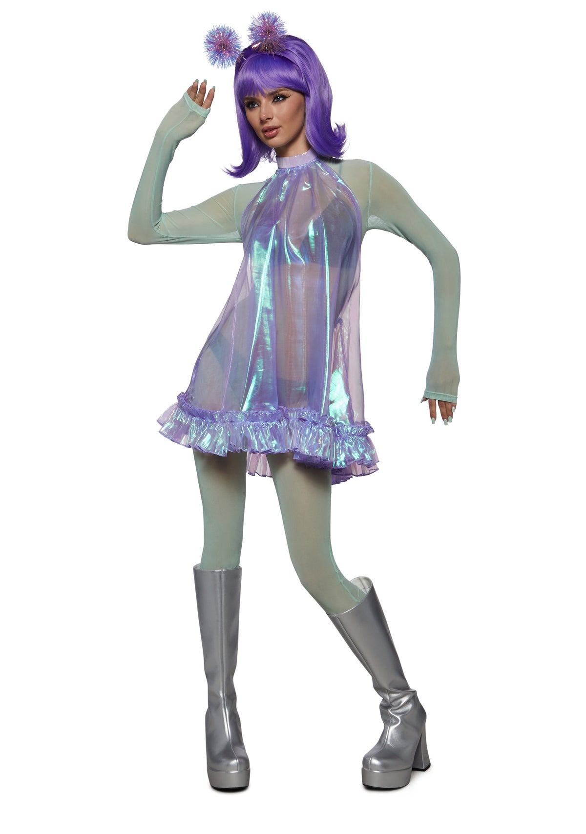Retro Alien Girl Bodysuit Costume - Light Blue