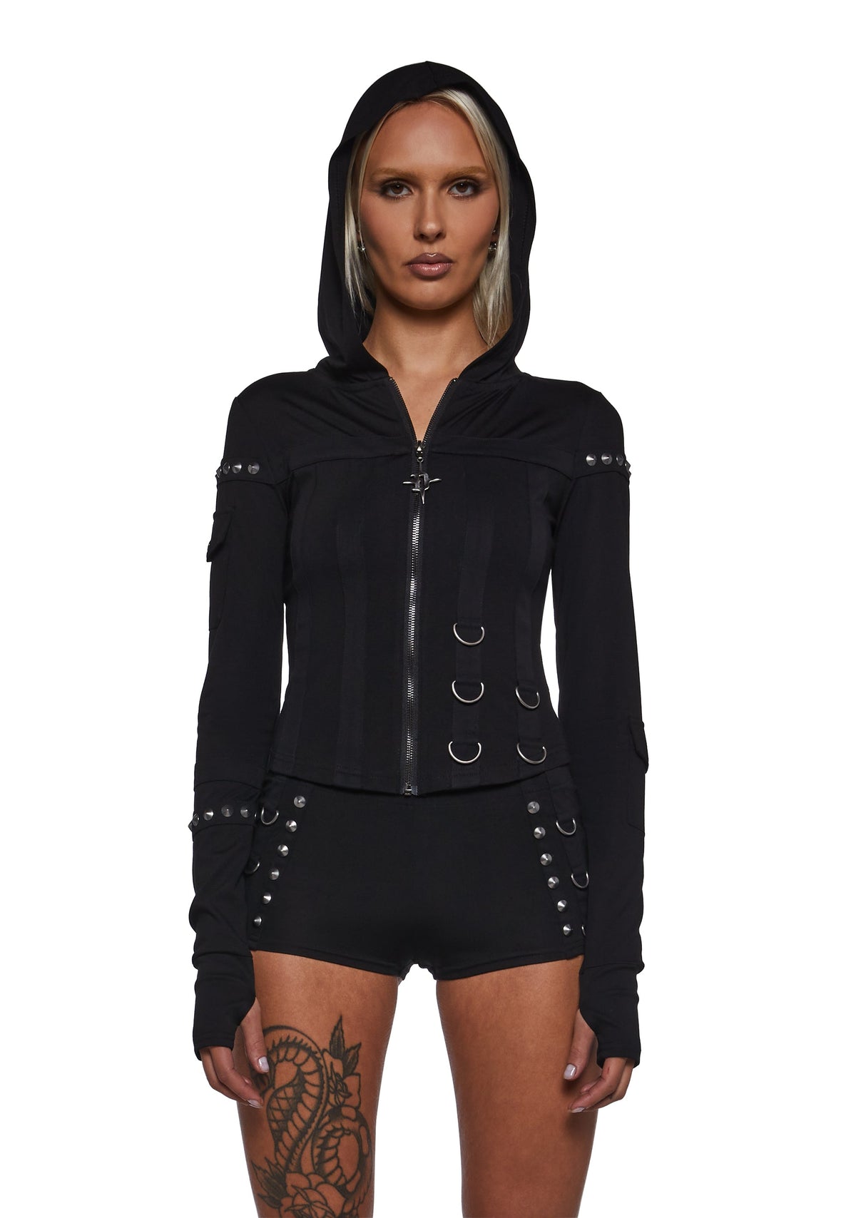 Ego Zip Fitted Hoodie With Hardware - Black