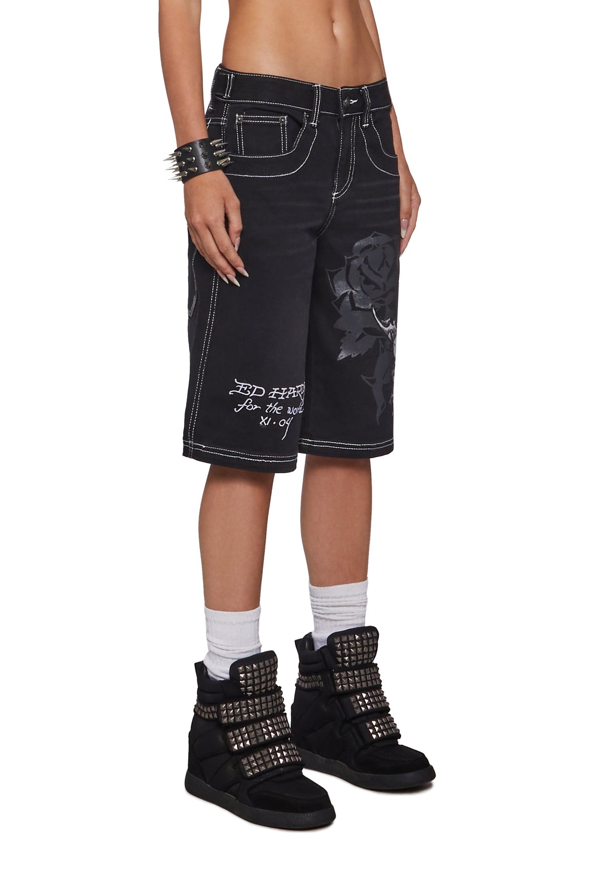 Butterfly Skull Embroidered Jort