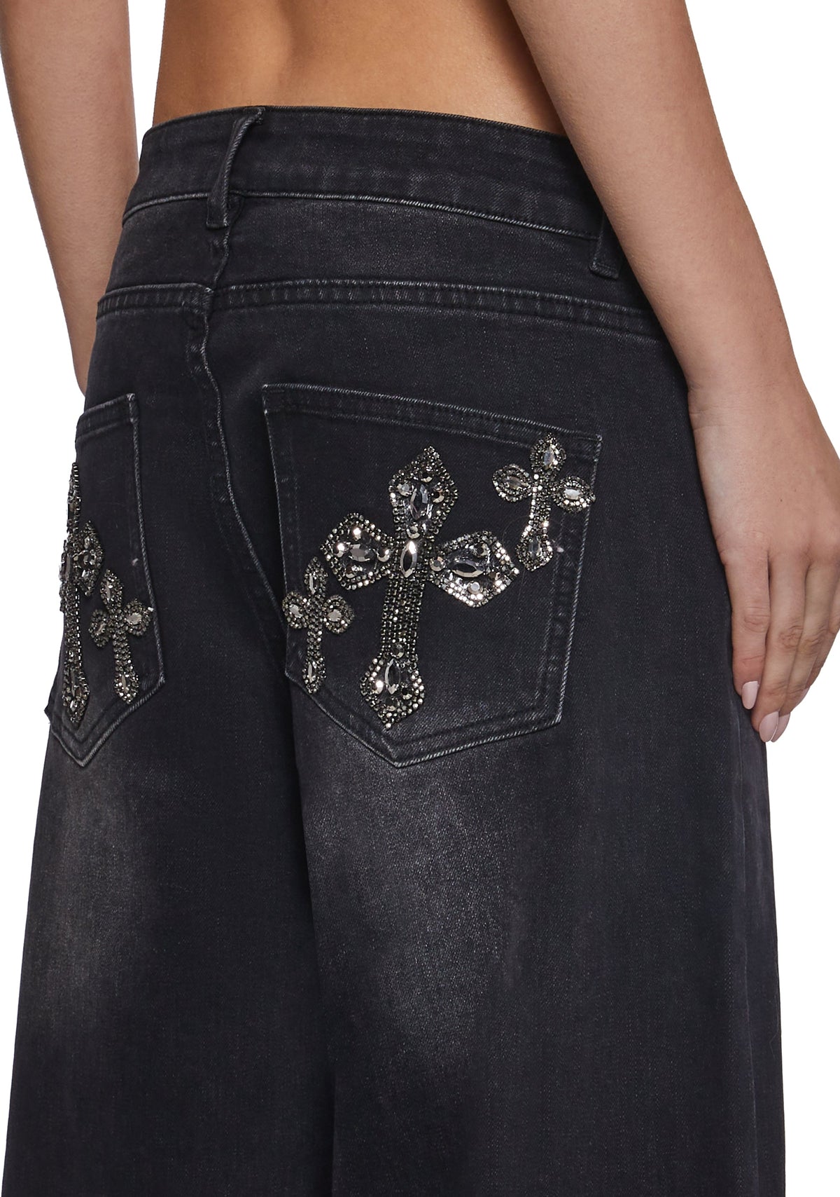 Sinful Attitude Wide Leg Jeans - Black Glitter