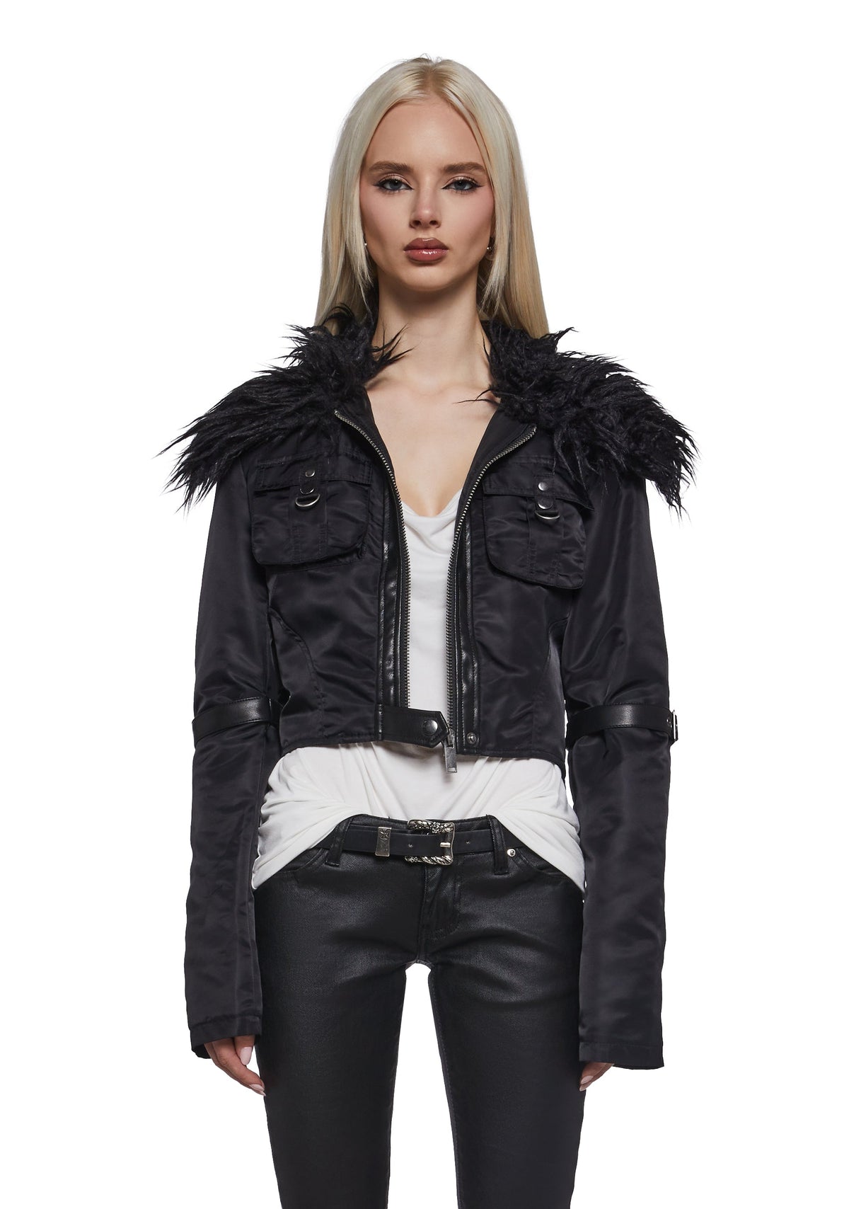 Polished Rebel Cropped Bomber Jacket