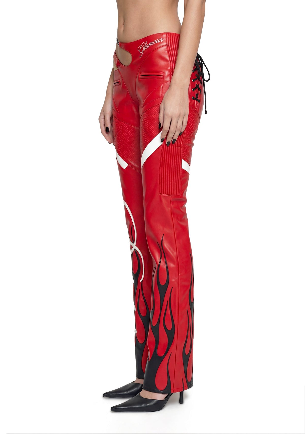 Hollywood Asymmetrical Moto Trousers - Red