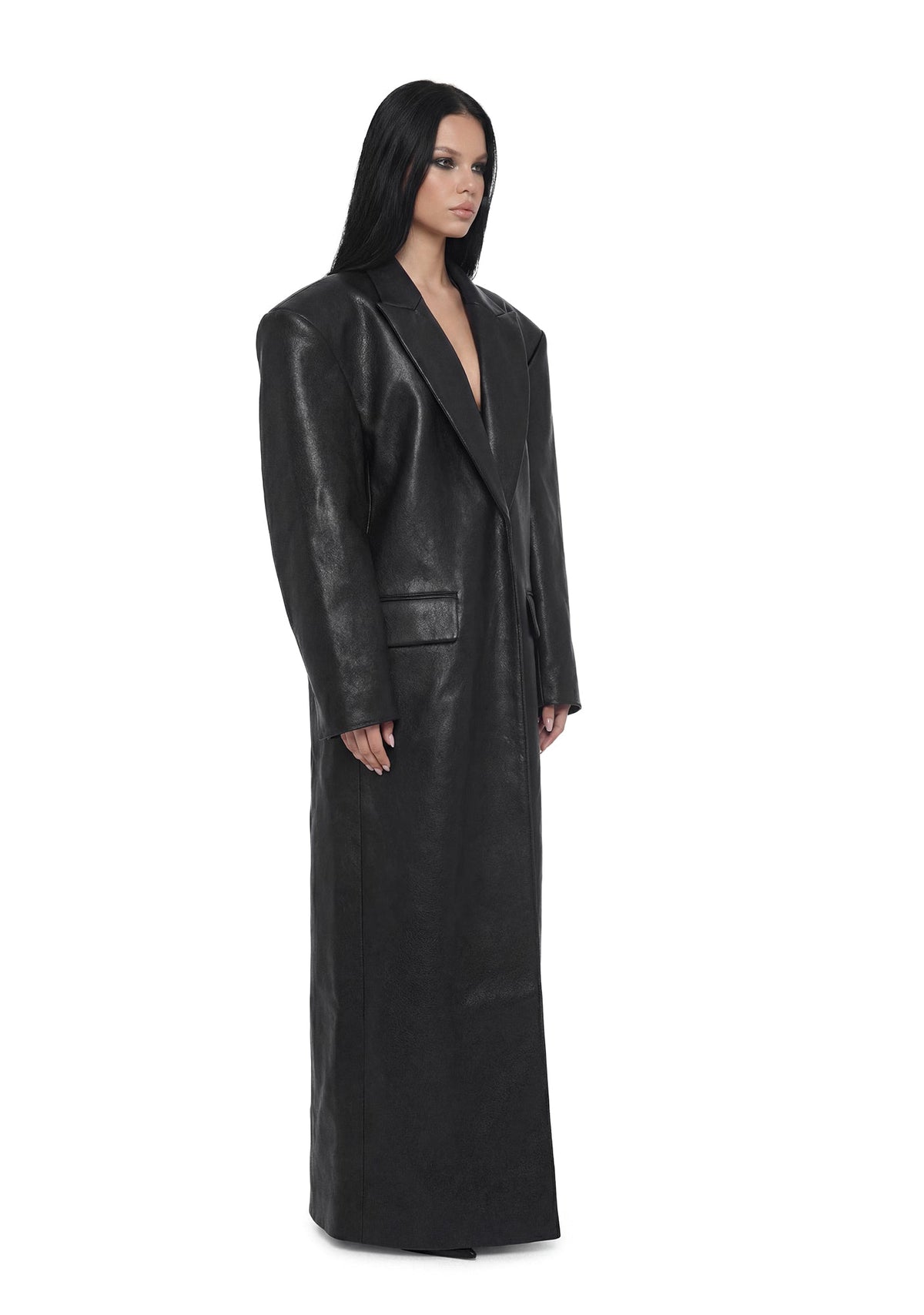 Leather Elongated Blazer Coat