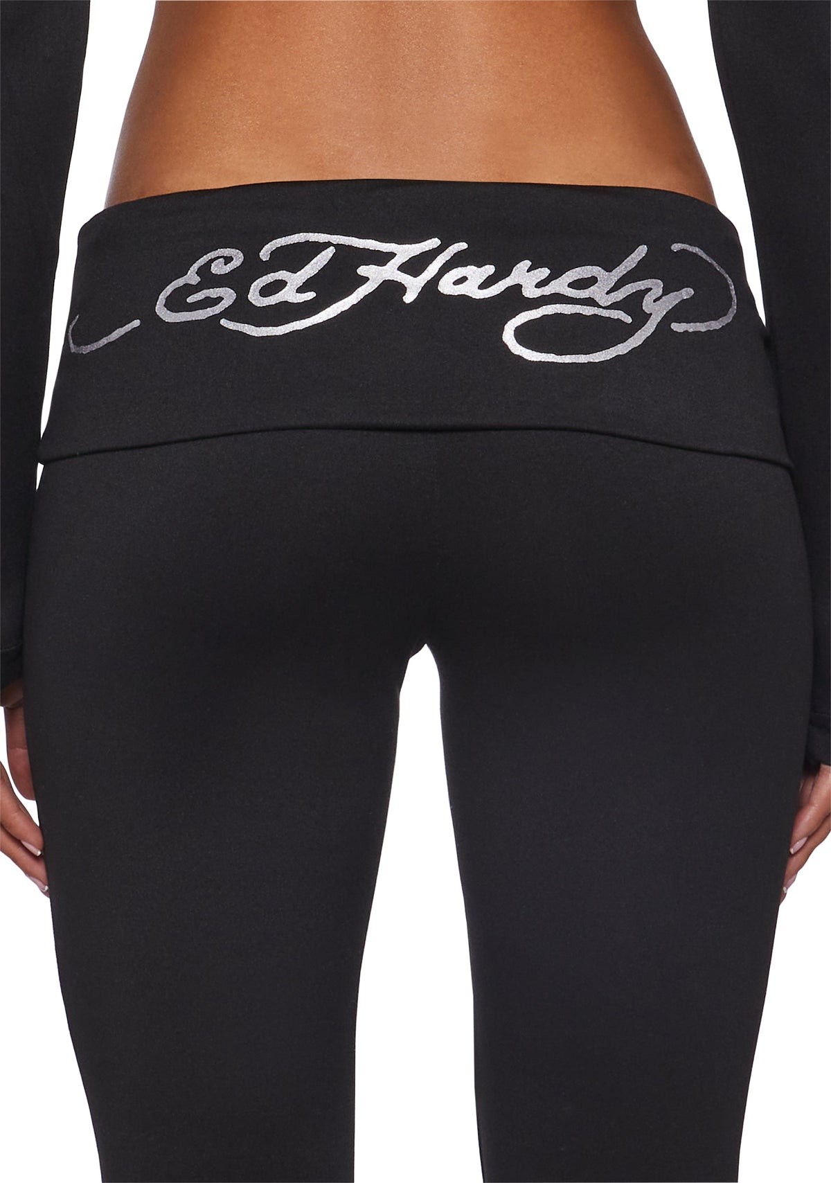 Panther Snake Fold Over Yoga Pant - Black