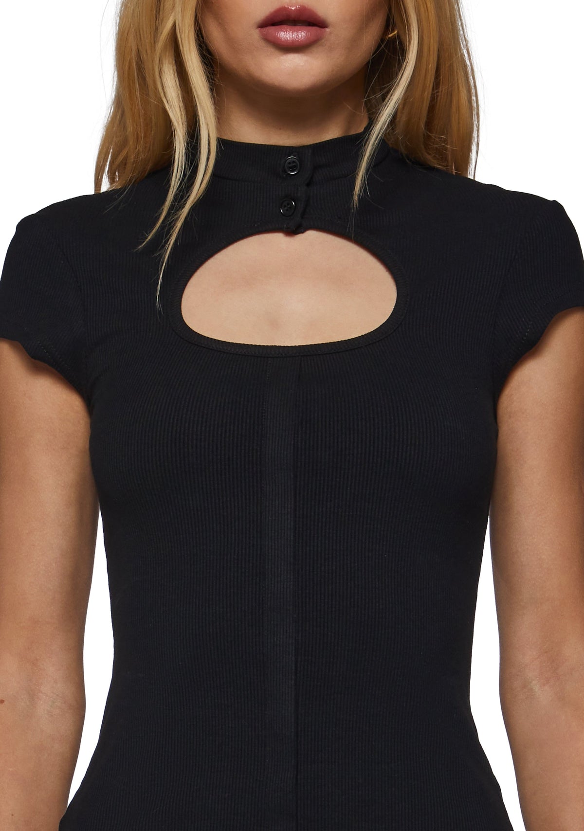 Olivia Button Collar Key Hole Baby Tee