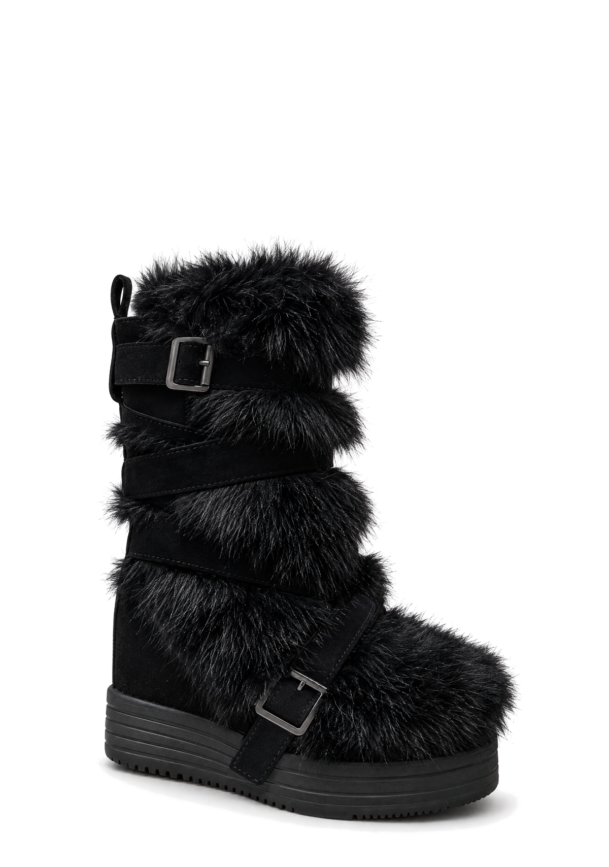 Siren Fur Wedge Ankle Boot - Black