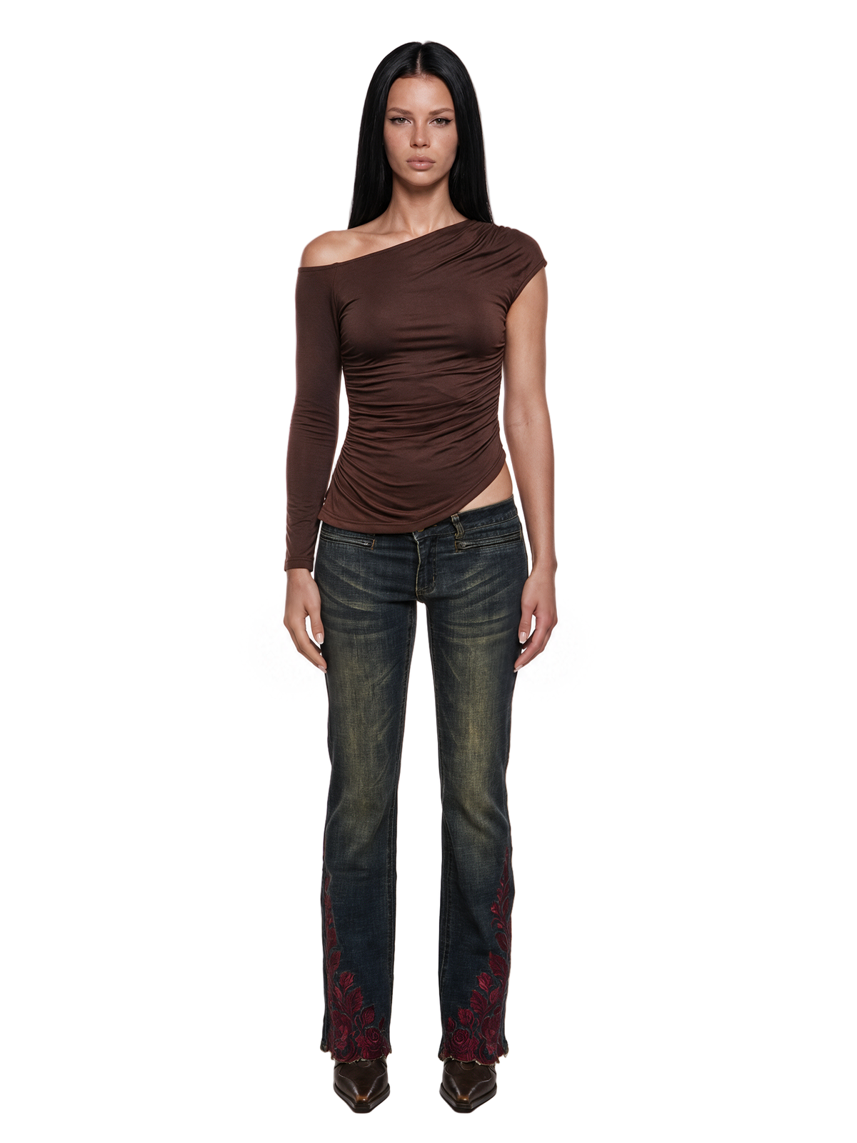 Orion Asymmetrical Long Sleeve Top - Brown