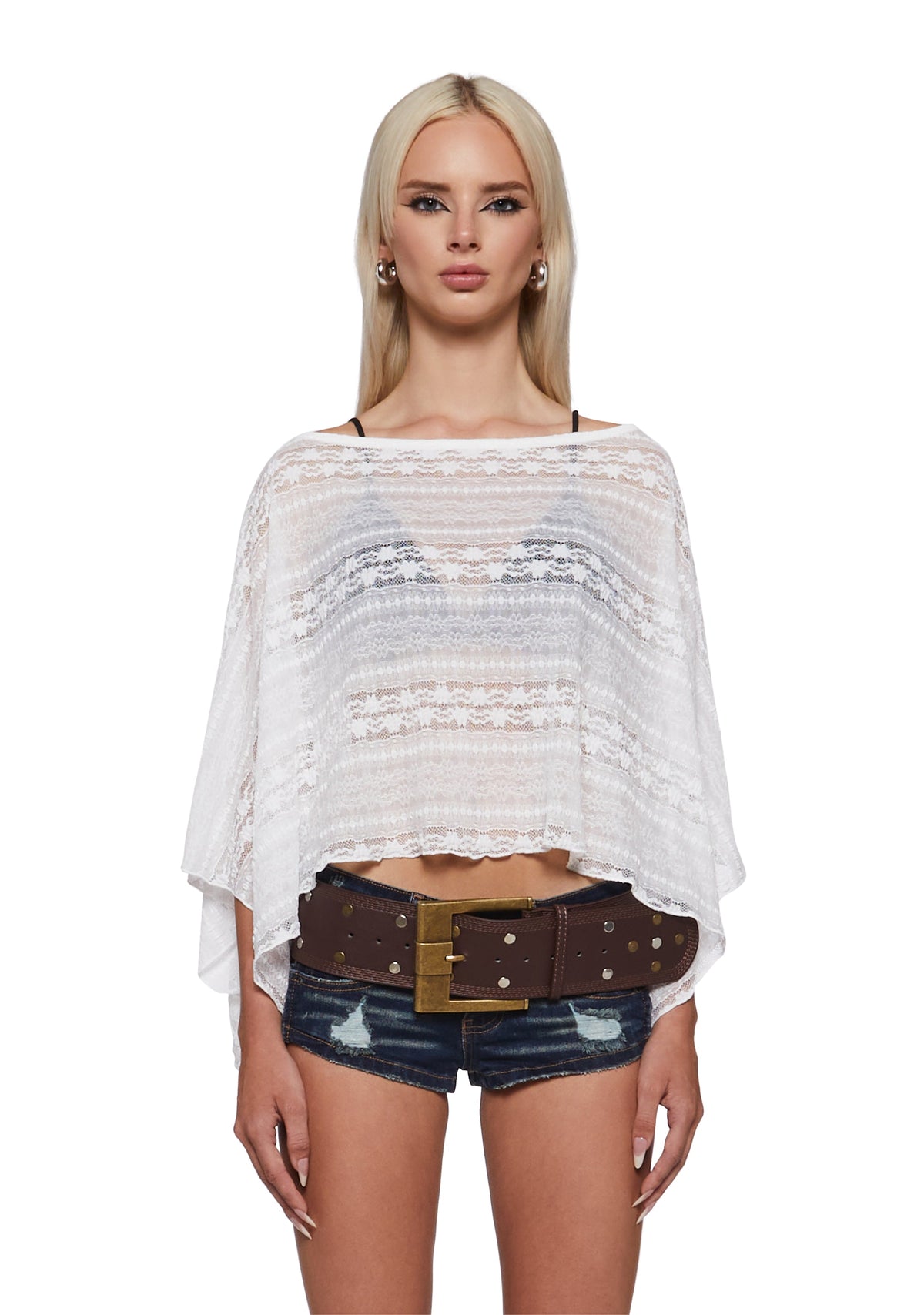 Leah Off The Shoulder Knit Poncho - Lace