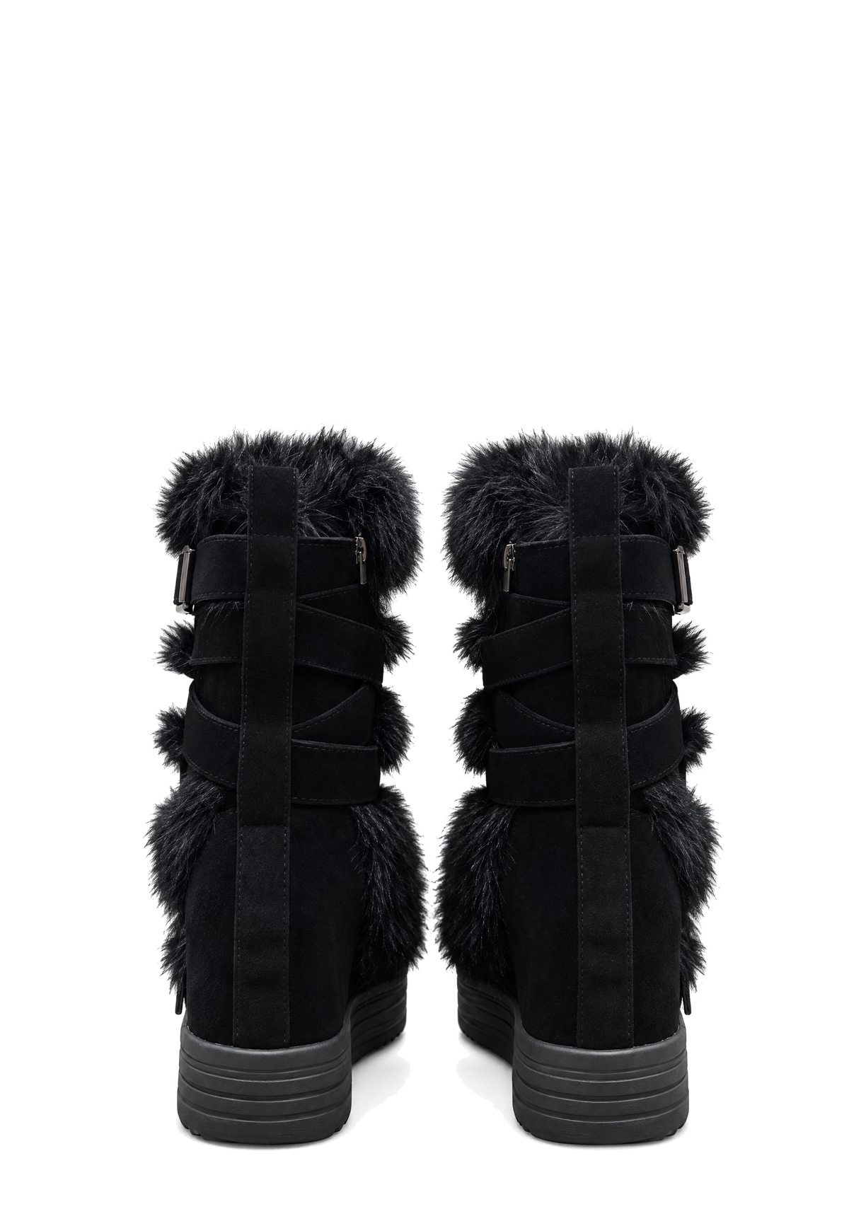 Siren Fur Wedge Ankle Boot - Black