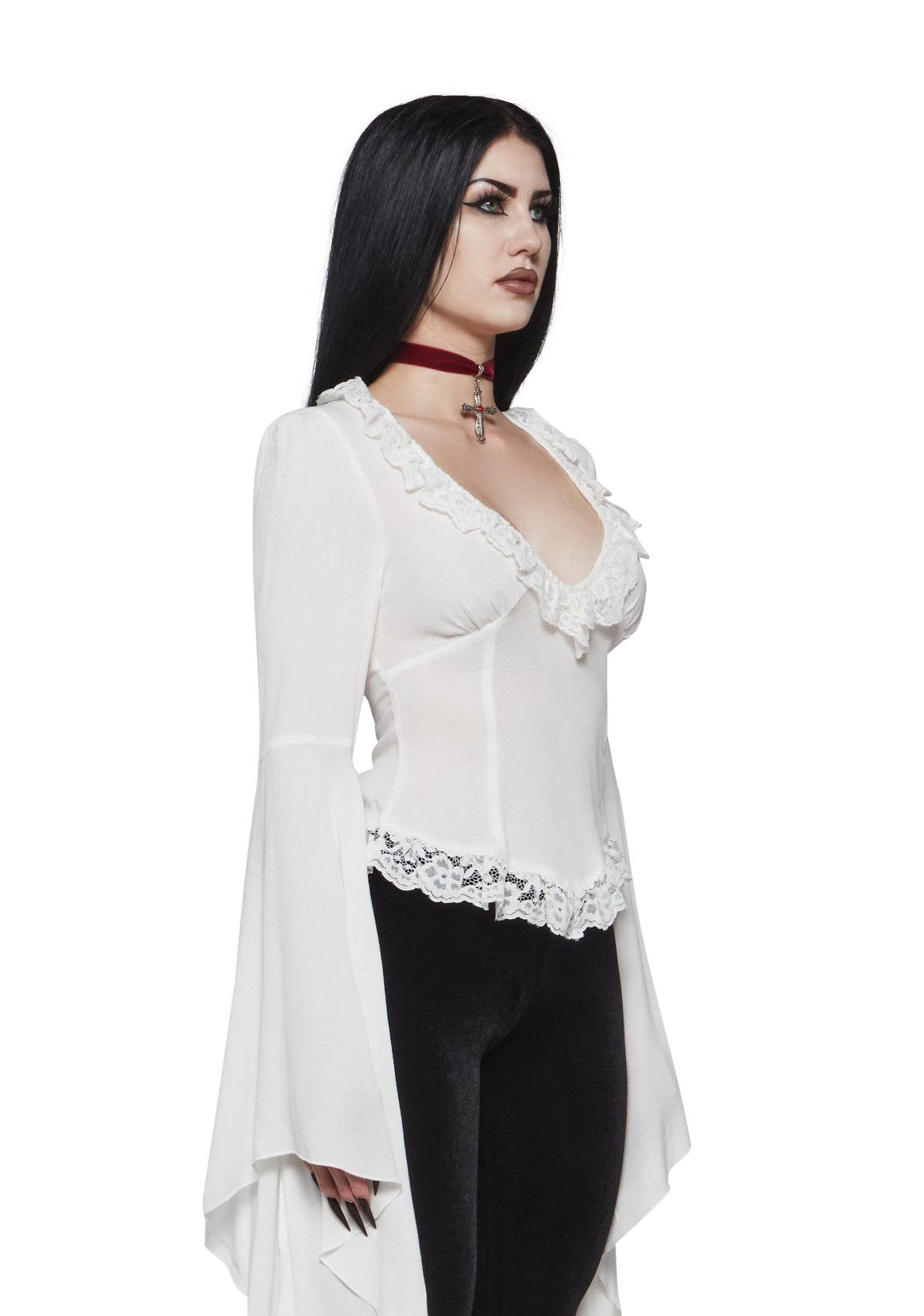 Full Vampire Long Sleeve Blouse - Ivory