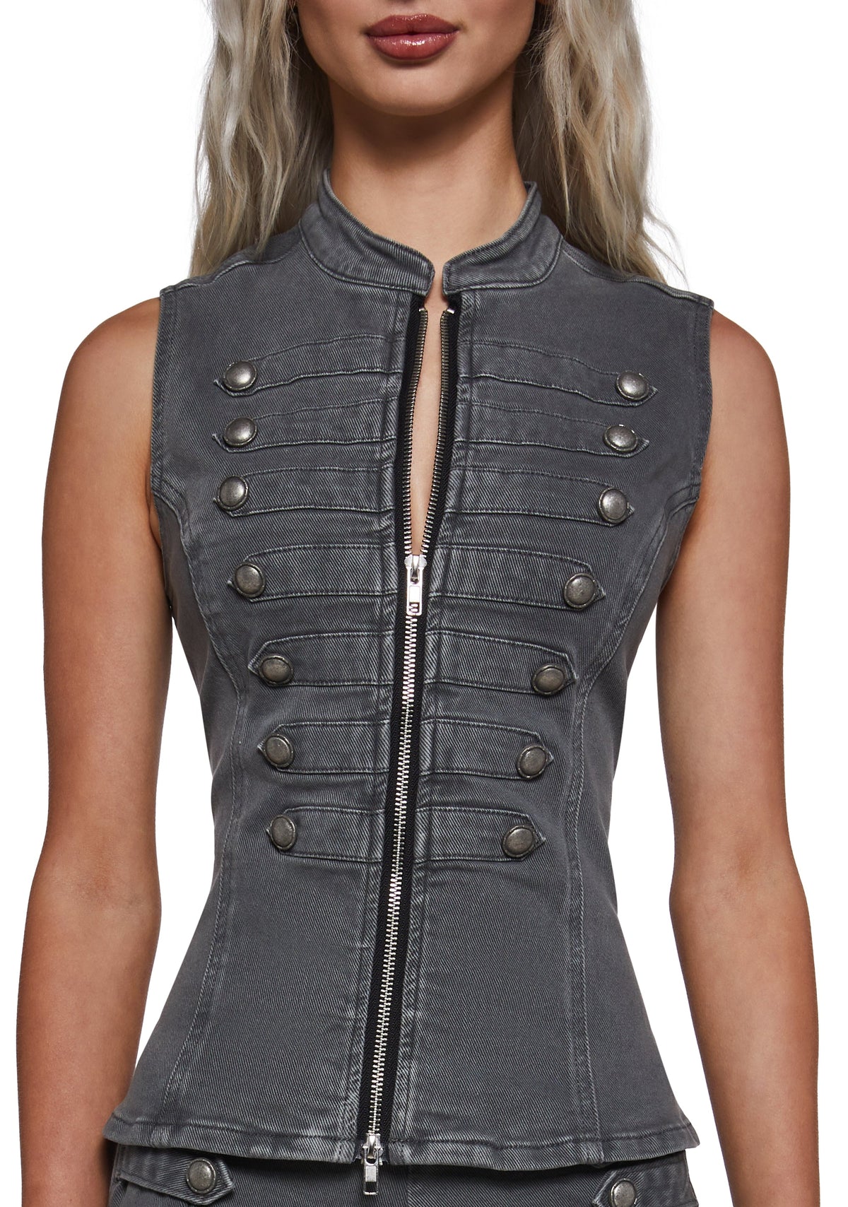 Military Parade Peplum Vest - Gray