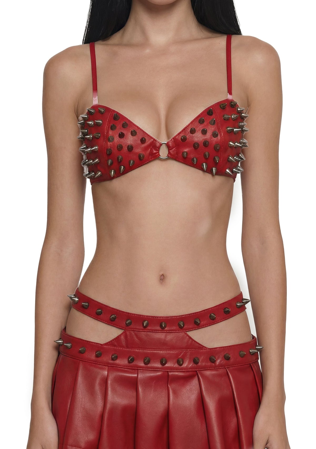 Hardcore Spiked Bra Top - Red