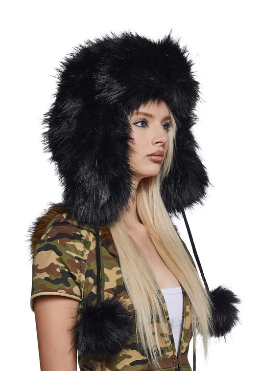 Popular Elite Faux Fur Hat - Black