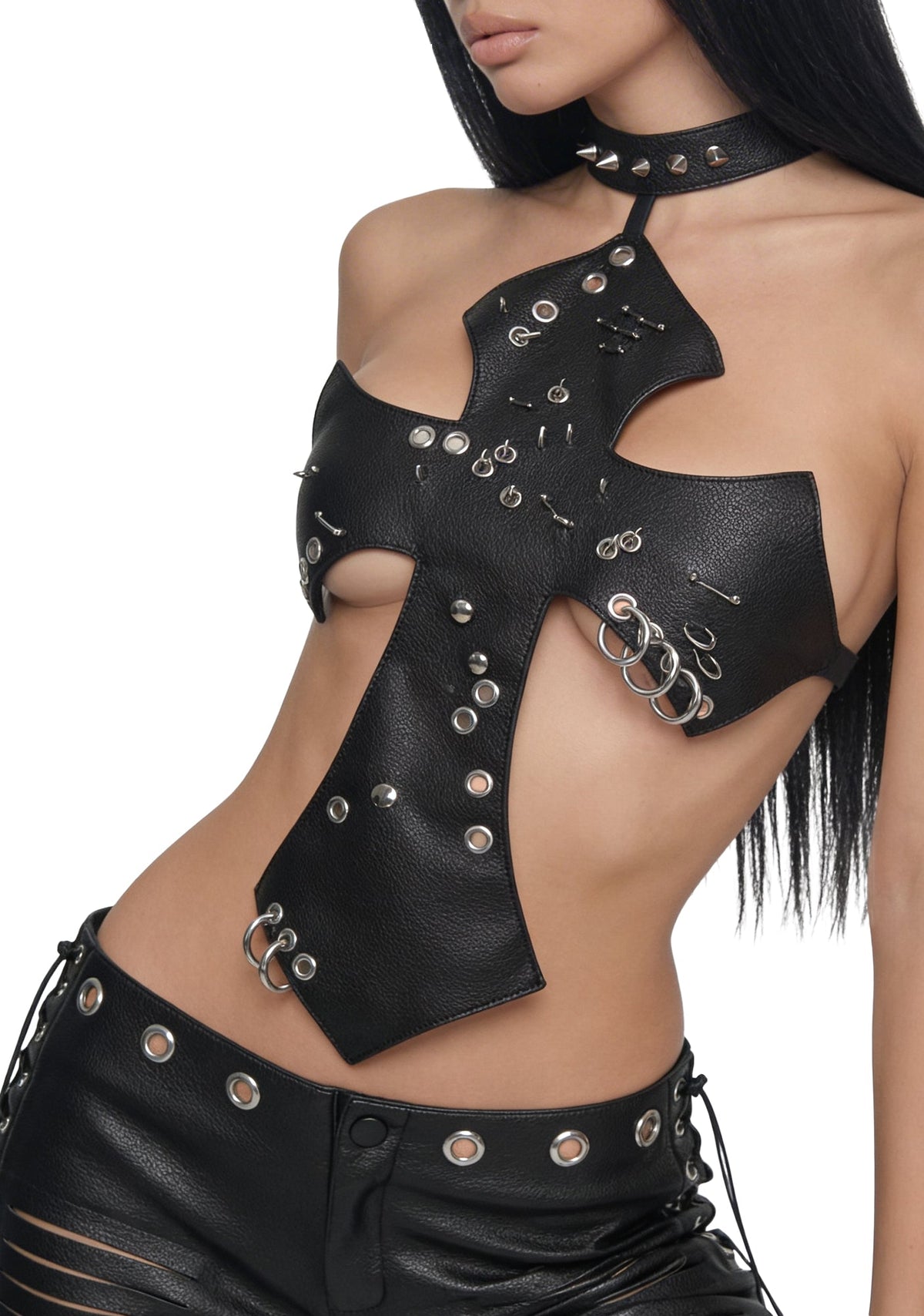 Pierced Cross Top - Black