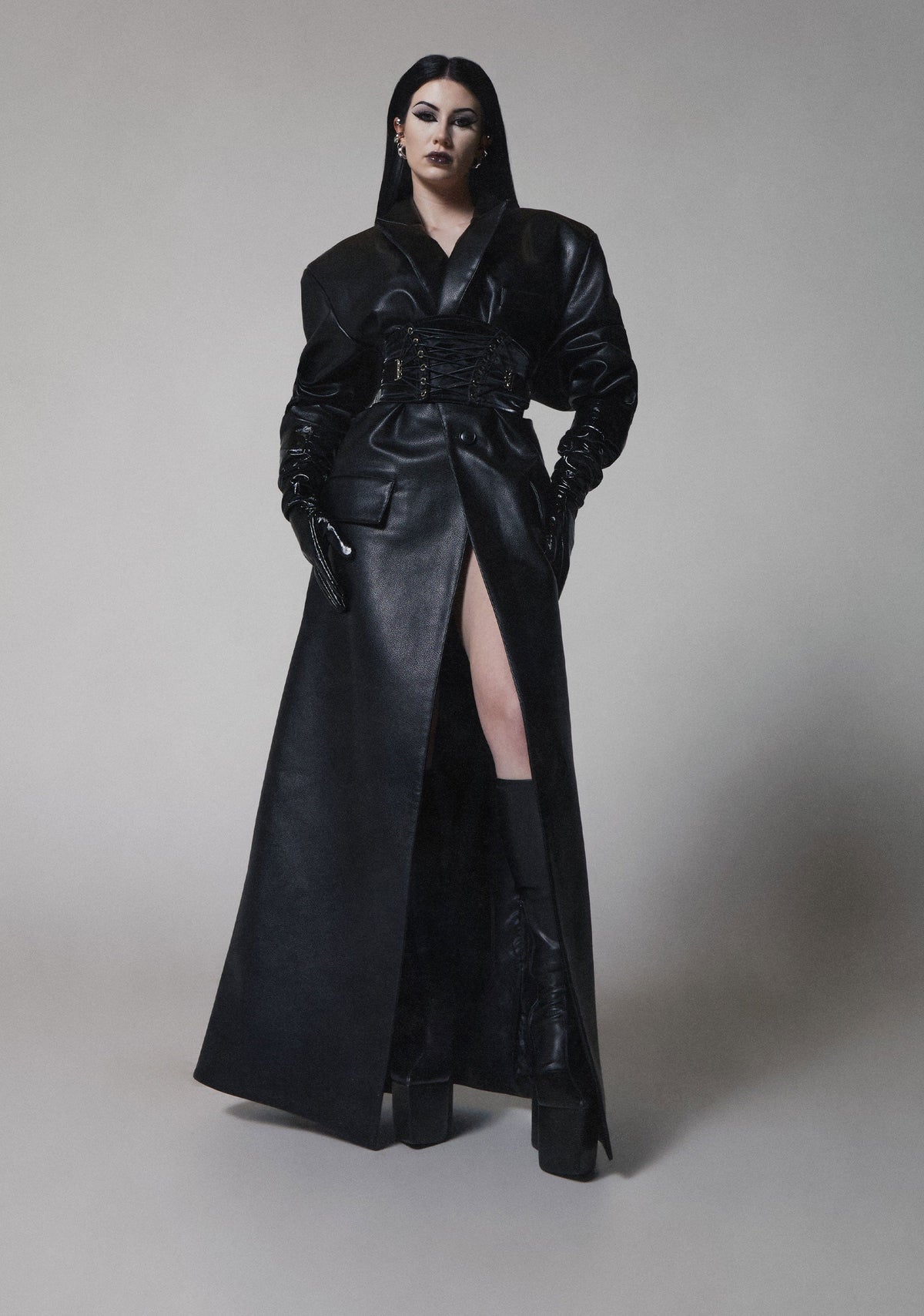 Leather Elongated Blazer Coat