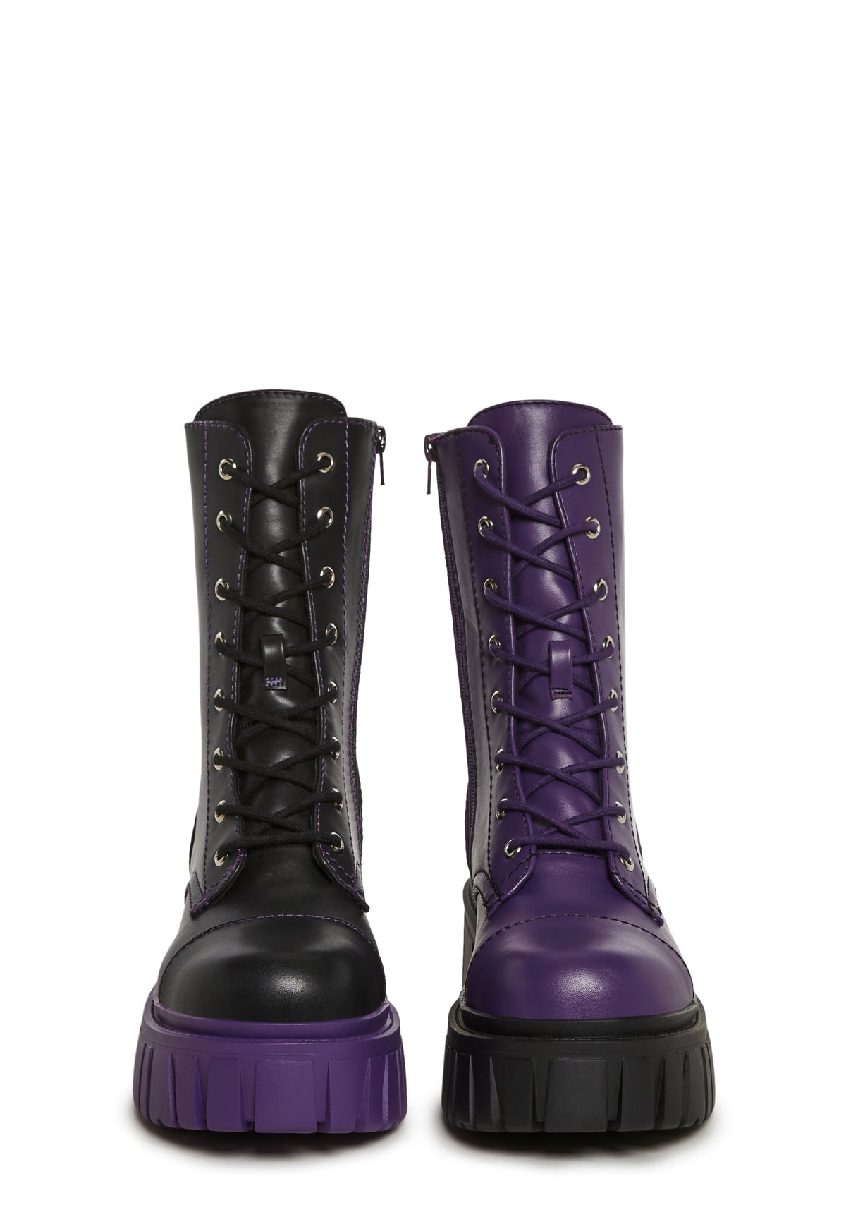 Devil Games Mismatch Combat Boots - Plum