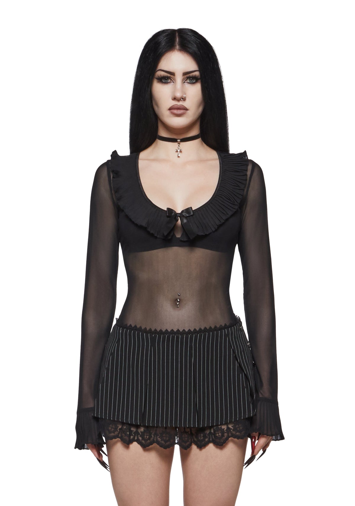 Nancy Mesh Long Sleeve Ruffle Top