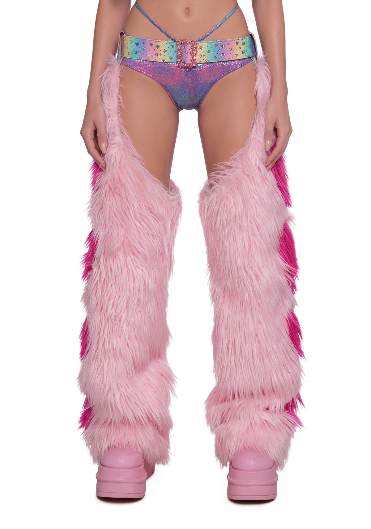 Faux Fur Heart Chaps - Pink