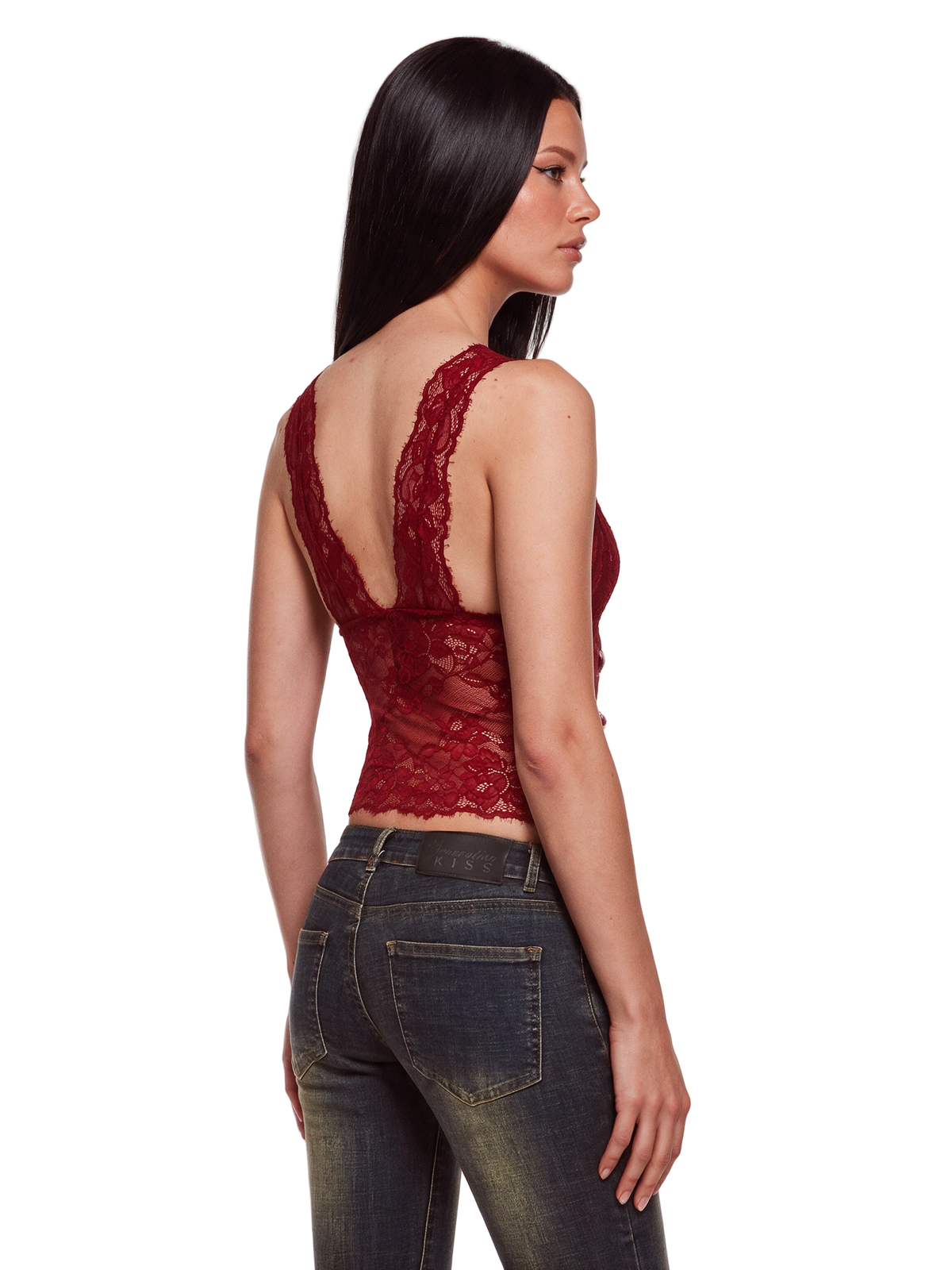 Vicki Beaded Lace Tank Top - Red