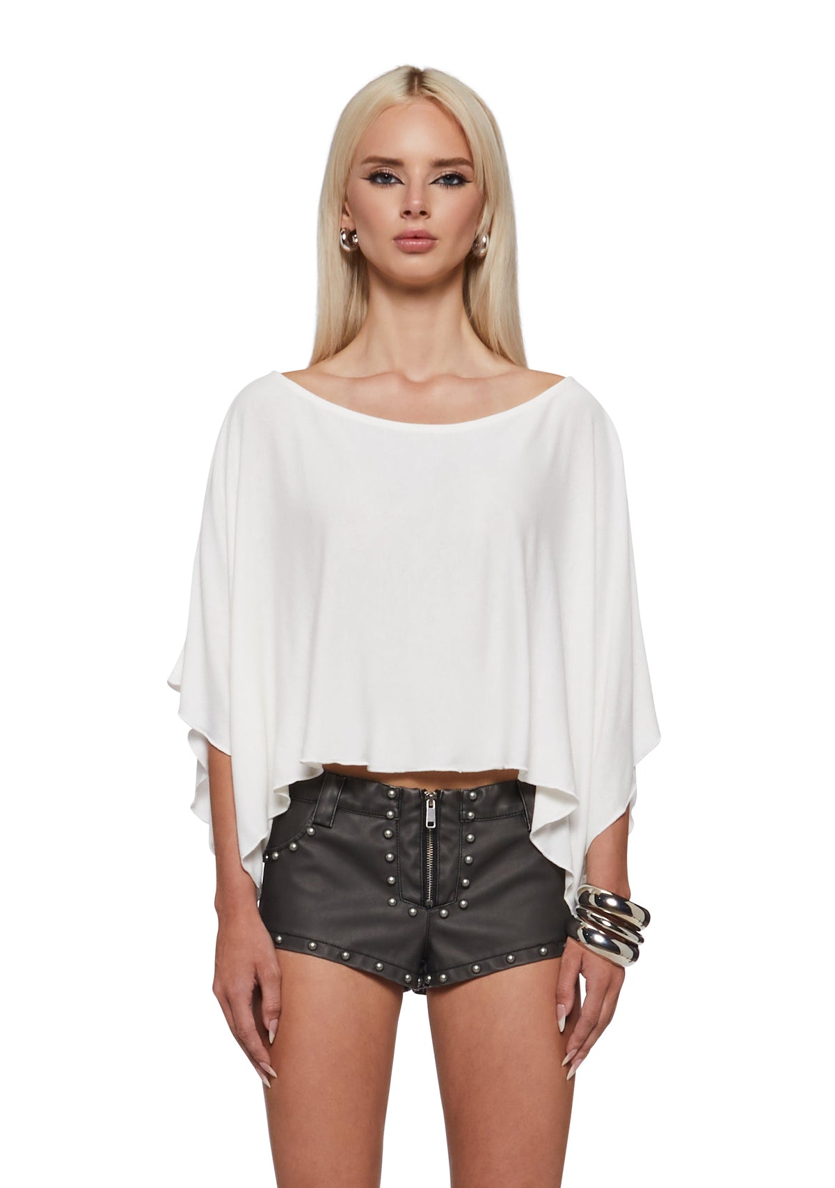 Leah Off The Shoulder Knit Poncho - Ivory