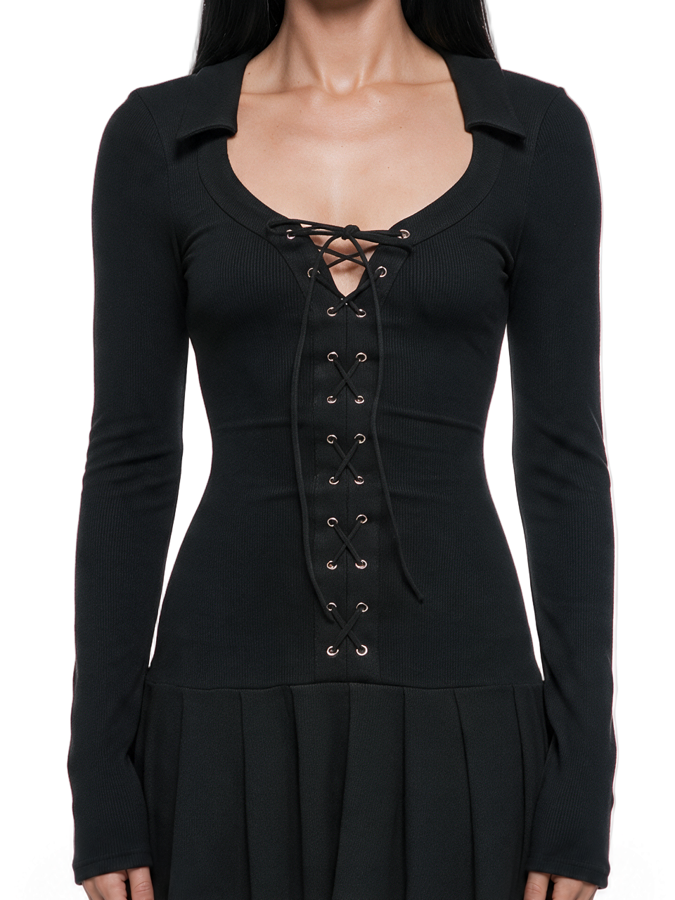 Static Lace Up Long Sleeve Mini Dress