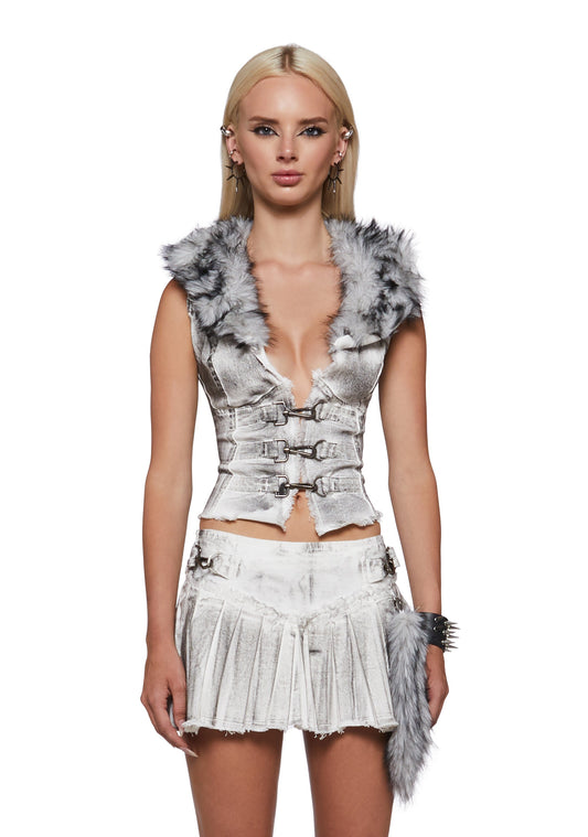 Siren Distressed Vest with Fur