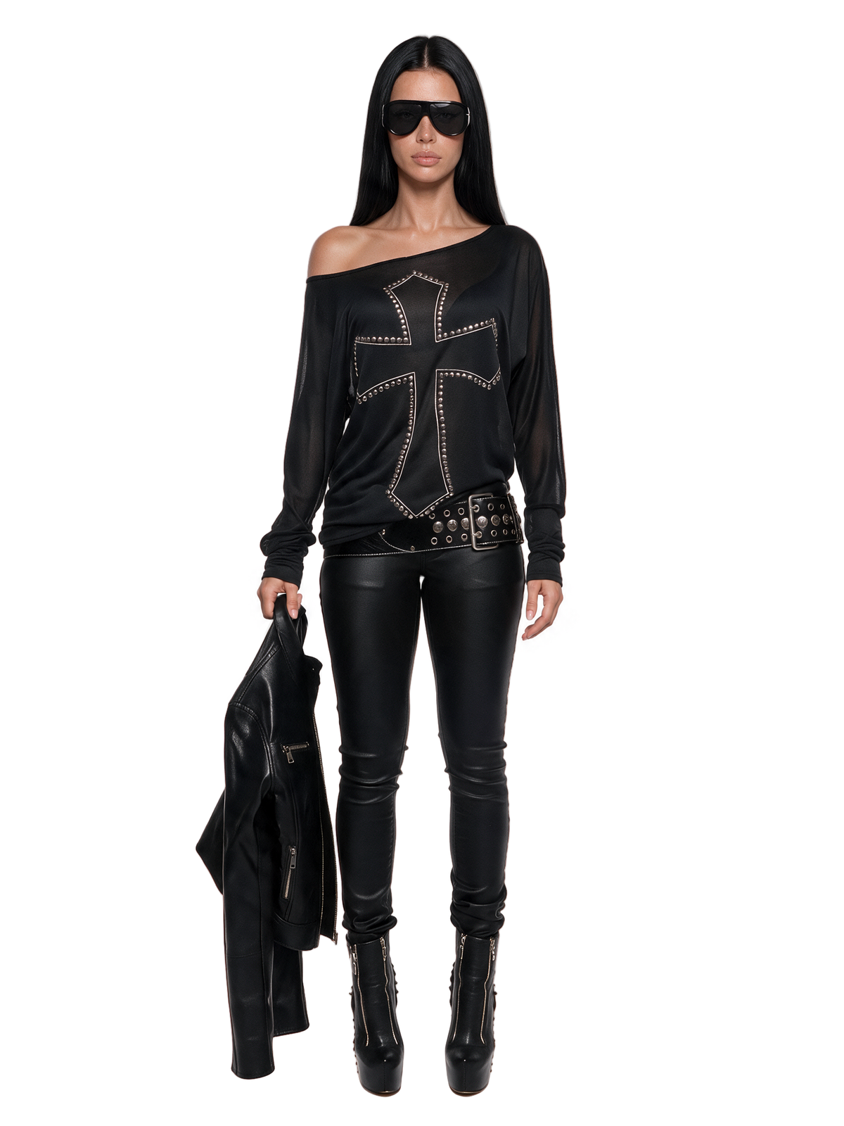 Repent Studded Slouchy Long Sleeve Top