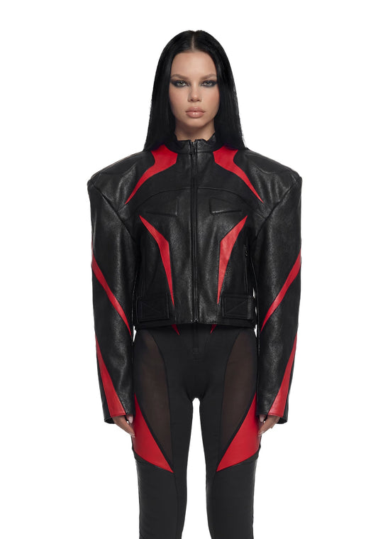 Power Shoulder Moto Jacket - Black/Red
