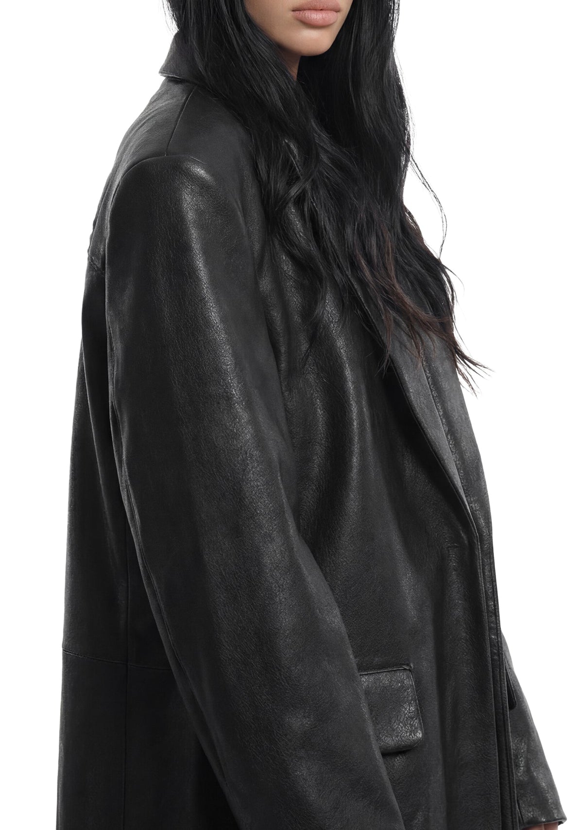 Leather Elongated Blazer Coat