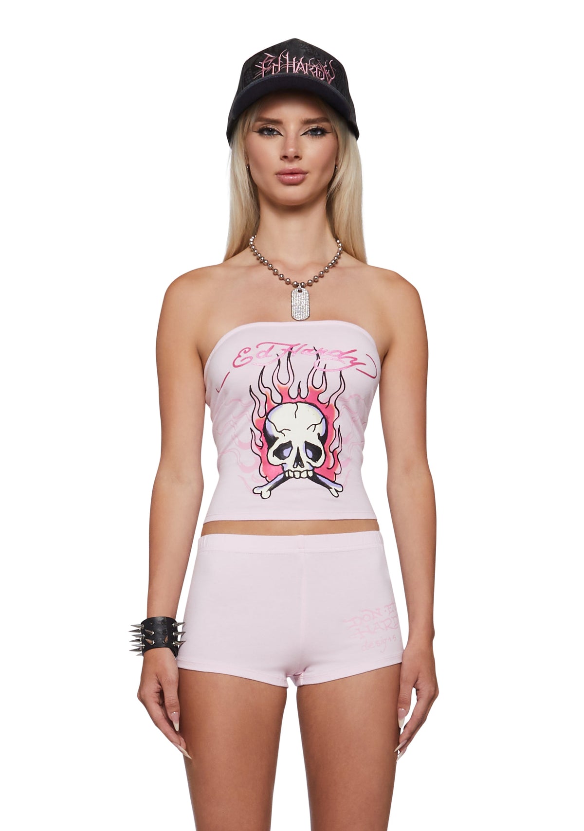 Pink Flame Skull Tube Top