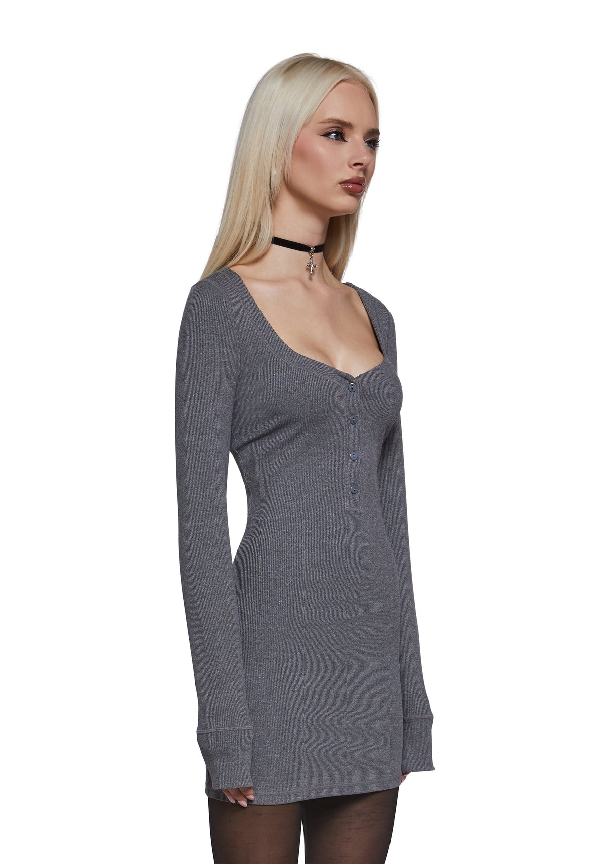 Hearts Linked Henley Dress - Gray