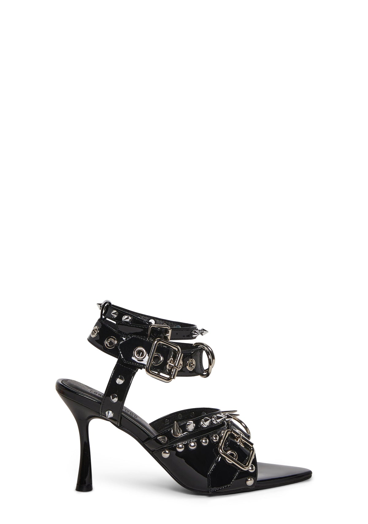 Total Buckle Studded Open Toe Heels