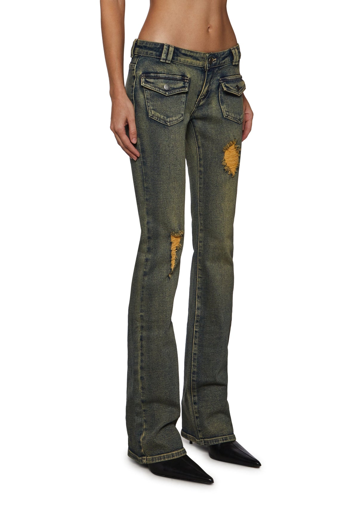 Maddie Low Rise Bootcut Jeans - Distressed