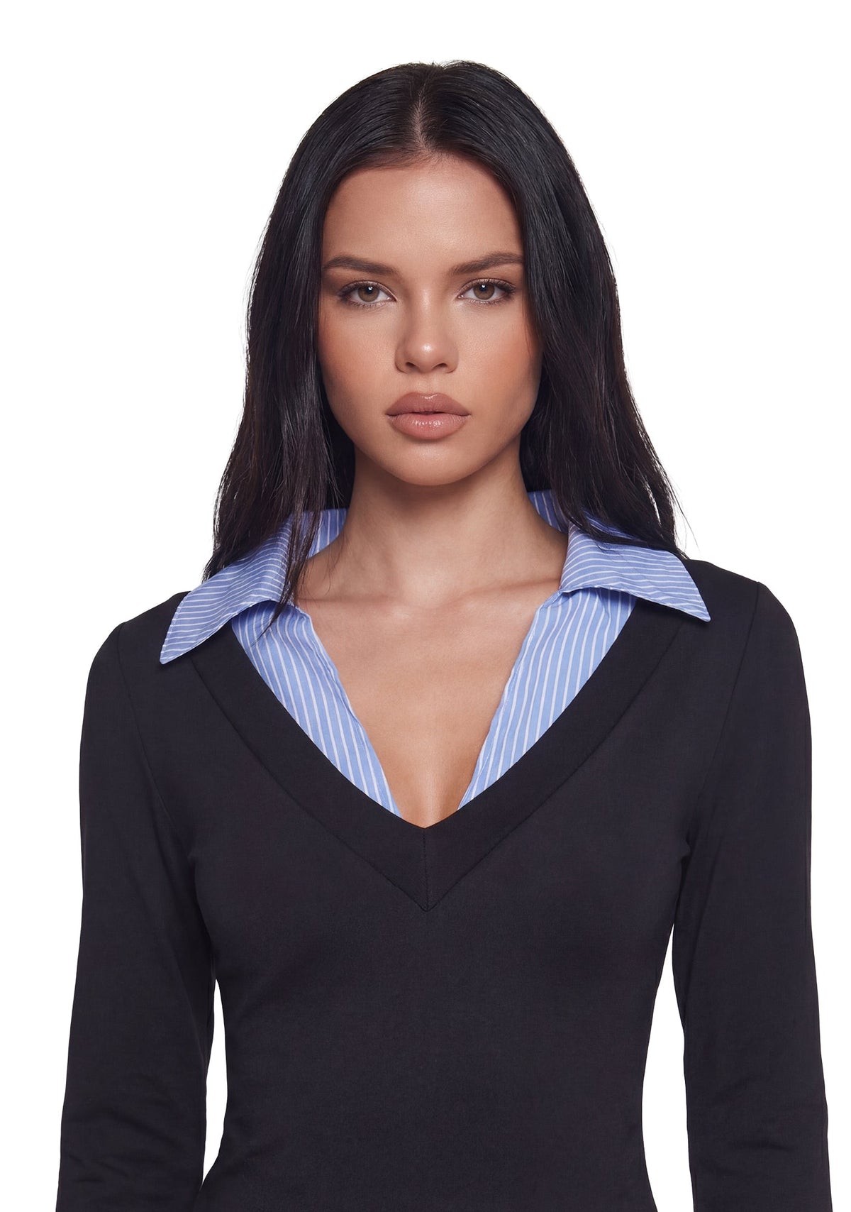 Eleanor Collared Long Sleeve Top - Striped