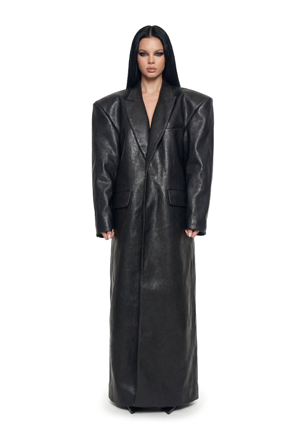 Leather Elongated Blazer Coat
