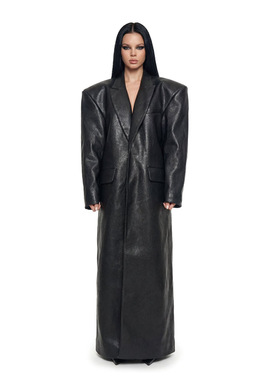 Leather Elongated Blazer Coat